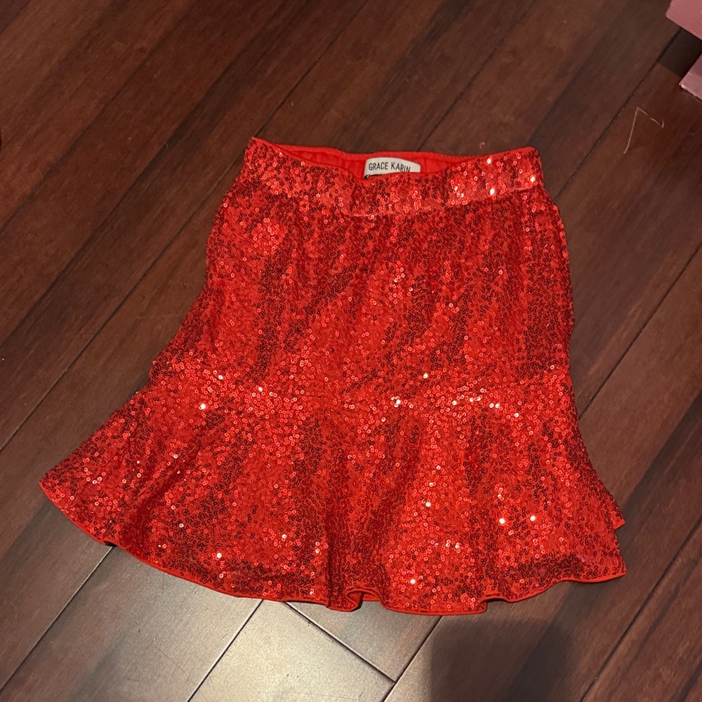 Grace Karin Sparkling Red Sequin Skirt for girls